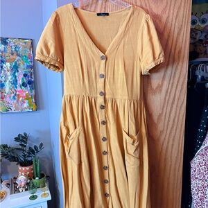 Soprano Mustard Button-Down Midi Dress